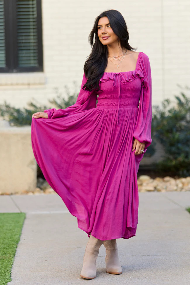 Summer Berry Smocked Maxi Dress FINAL SALE | Pink Lily