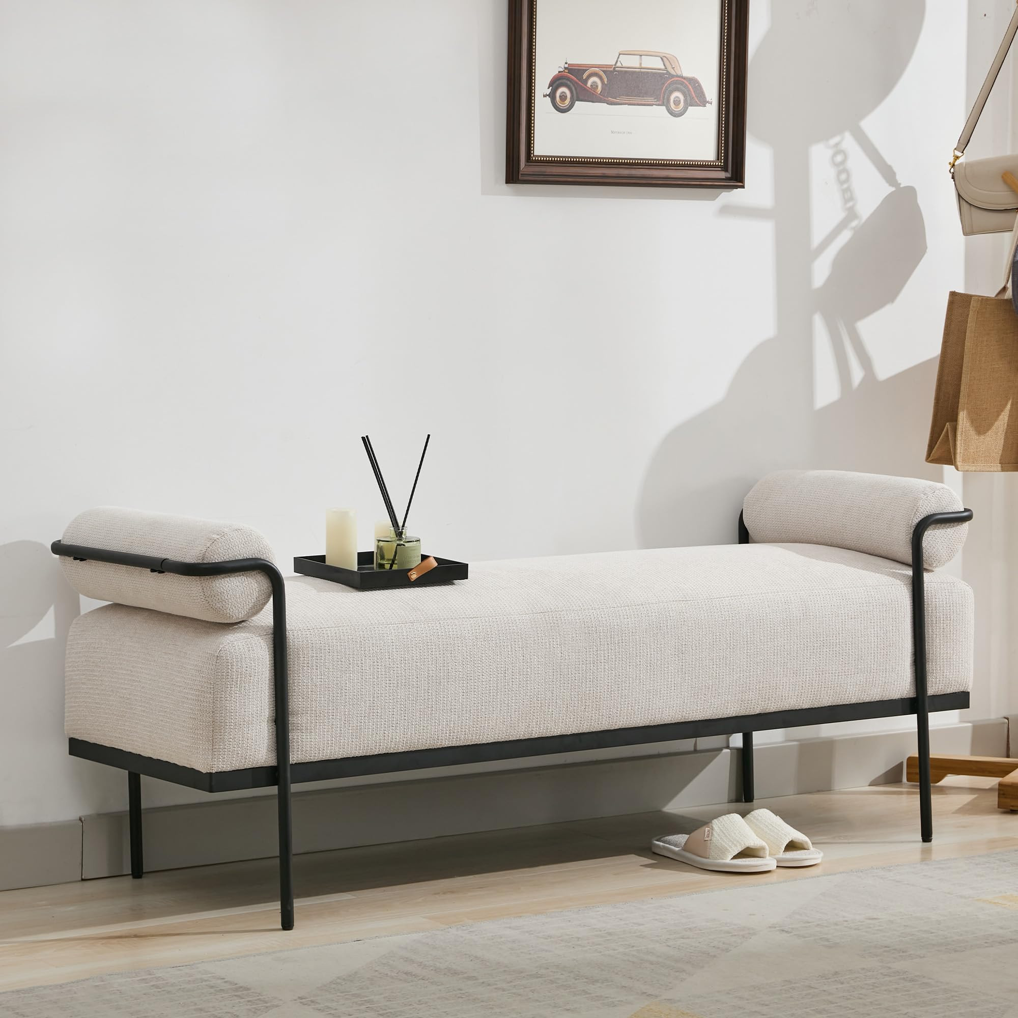 End of Bed Bench 61.2",Entryway Bench,Modern Upholstered Bench Ottoman,Chenille Paded Footrest St... | Amazon (US)