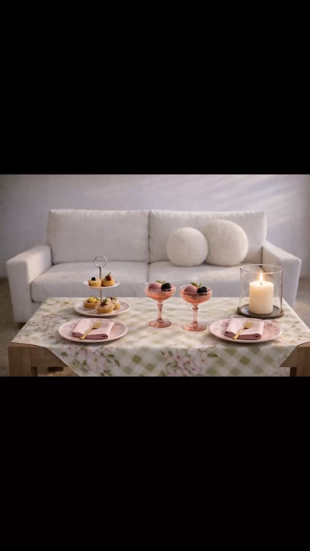Happy hour at home, but make it soft, romantic, and a little indulgent. A beautiful table throw, pink glassware, petite desserts, and the warm flicker of a hurricane candle turn an ordinary evening into a moment worth slowing down for. The cozy loveseat keeps the setting relaxed, while layered table linens and elegant serving pieces make it feel effortlessly special.

#loveseat #sofa #tablethrow #tablelinen #dessertplate #goblet #wineglasses #flute #drinkware #hurricanecandleholder #cakestand #hostingessentials #entertainingessentials #happyhourathome

#LTKdayinmylife #LTKHome #LTKSaleAlert