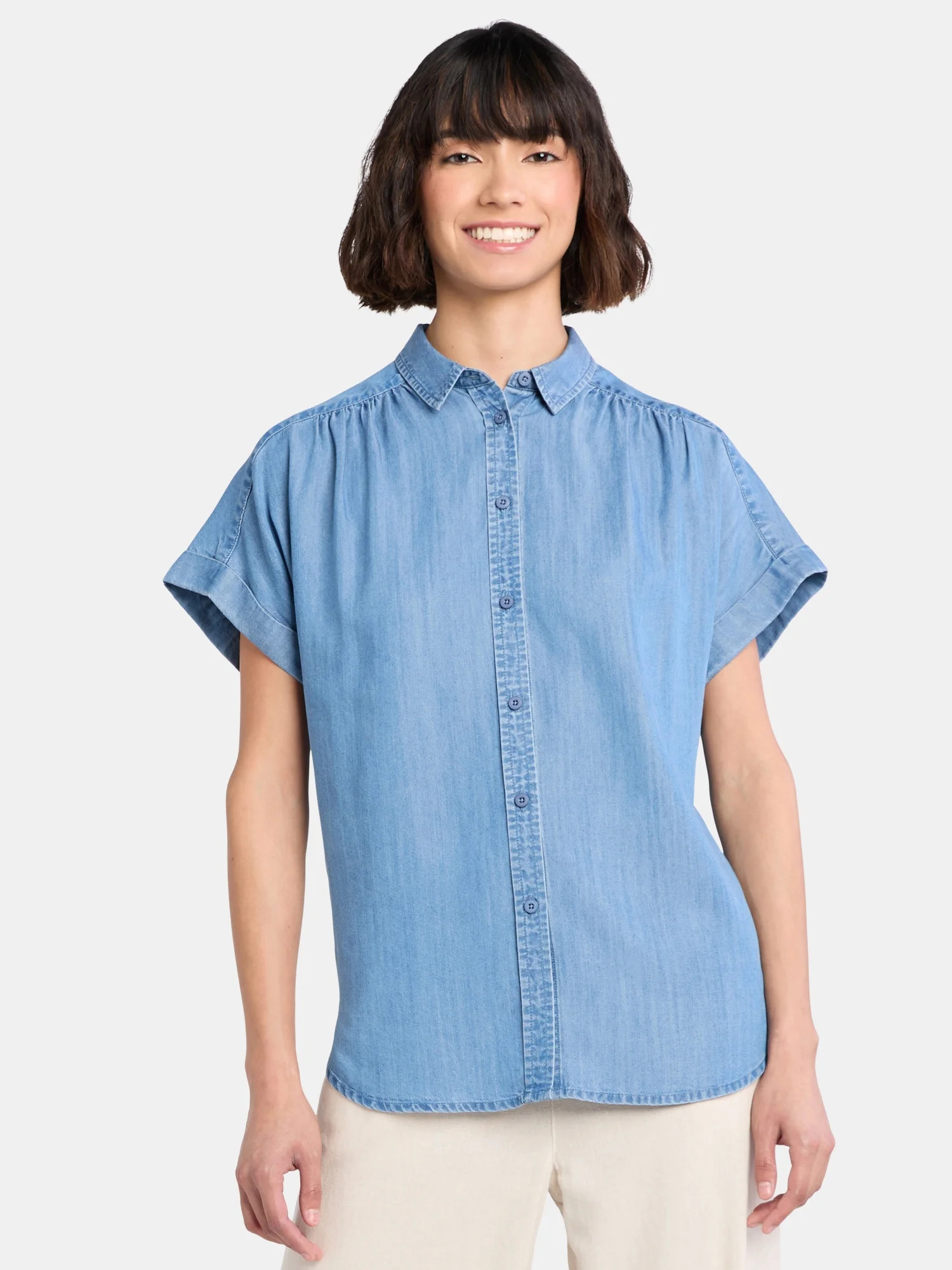 Time and Tru Women's Camp Shirt with Short Sleeves, Sizes XS-XXXL | Walmart (US)