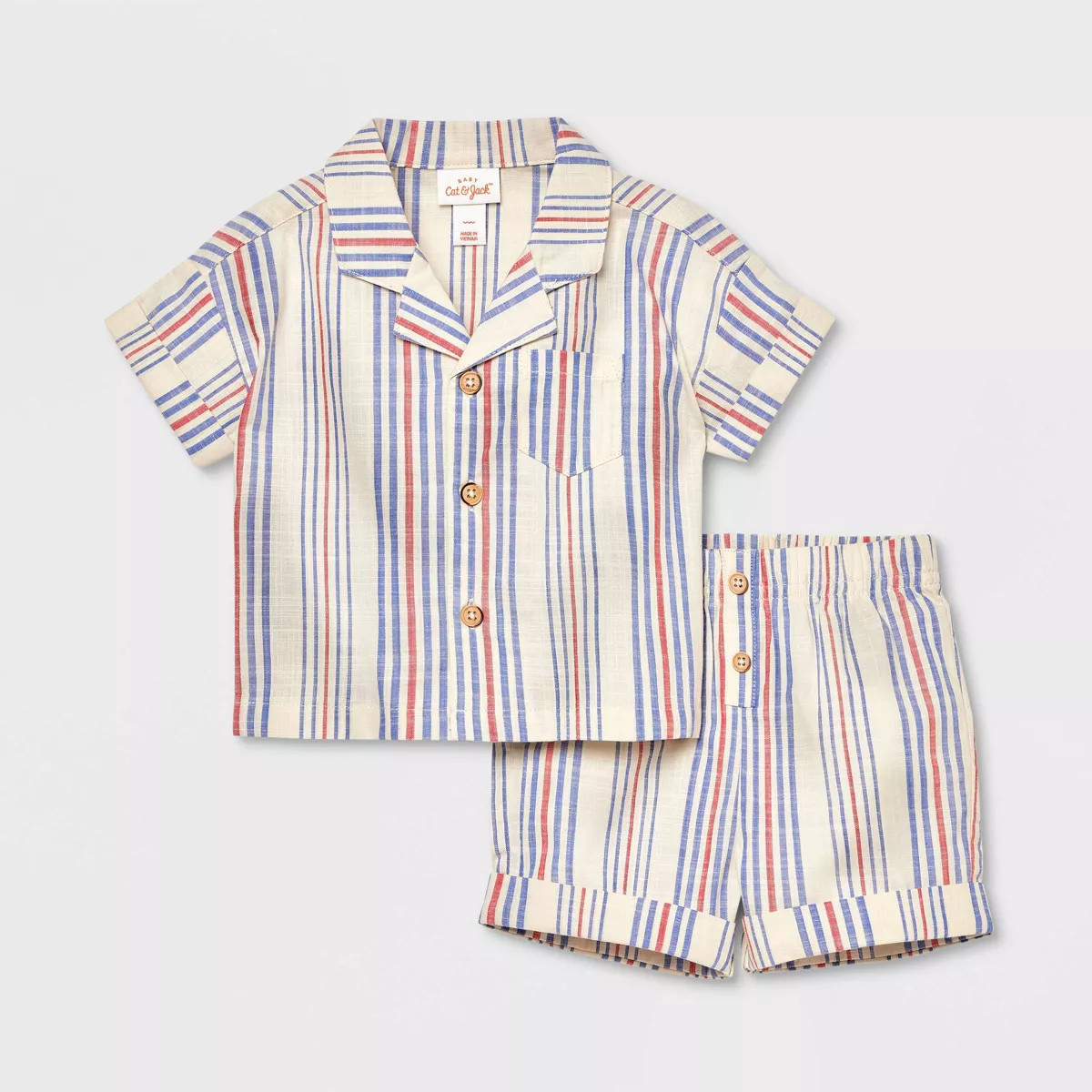 Baby Boys' Striped Gauze Top & Bottom Set - Cat & Jack™ Off-White | Target