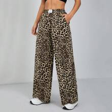 Womens WideLeg Street Trousers In Leopard Print Woven | SHEIN