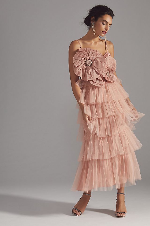 Kavita Bhartia Rosette Tiered Tulle Gown | Anthropologie (US)