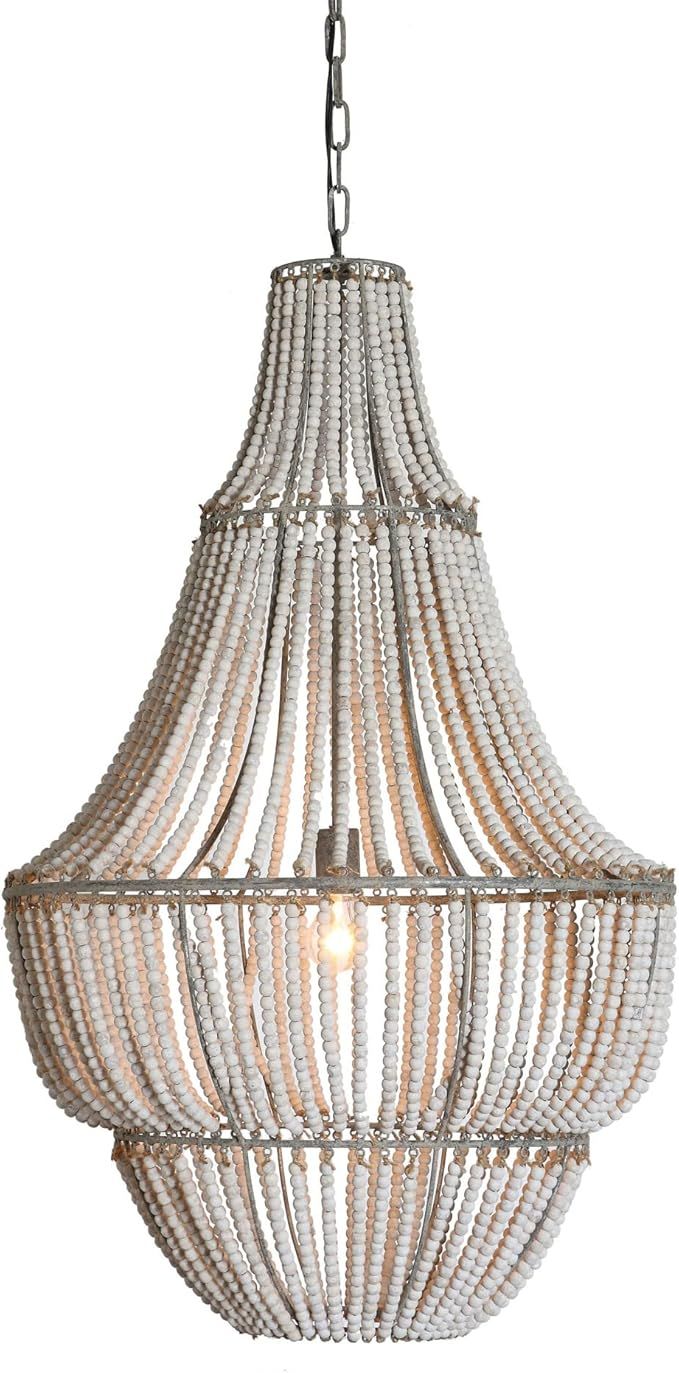 Creative Co-Op DA5094 White Washed Metal Chandelier with Wood Beads | Amazon (US)