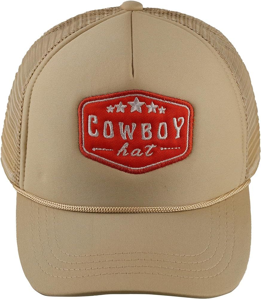 Embroidered Cowboy Trucker Hat Mesh Beach Hat for Ladies and Men Summer Stars Patch Trucker Cap | Amazon (US)