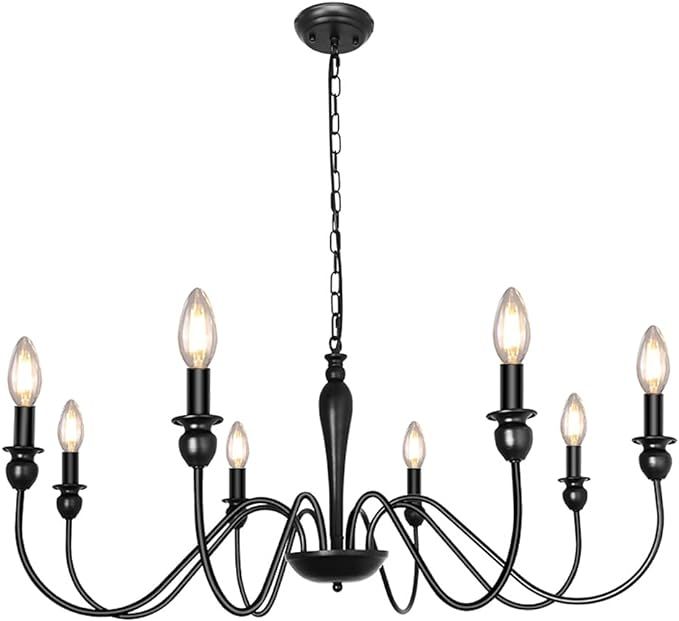 8 Lights Farmhouse Chandeliers,LASENCHOO Black Candle Chandelier for Dining Room Lighting Fixture... | Amazon (US)