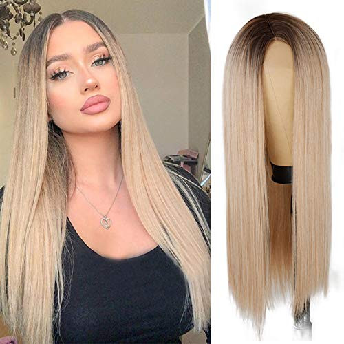 Xinran Straight Blonde Ombre Wigs for Women, Long Straight Blonde Wig Small Area Lace Front, Synthetic Ombre Blonde Wig 30 Inch for Cosplay Daily Party | Amazon (US)