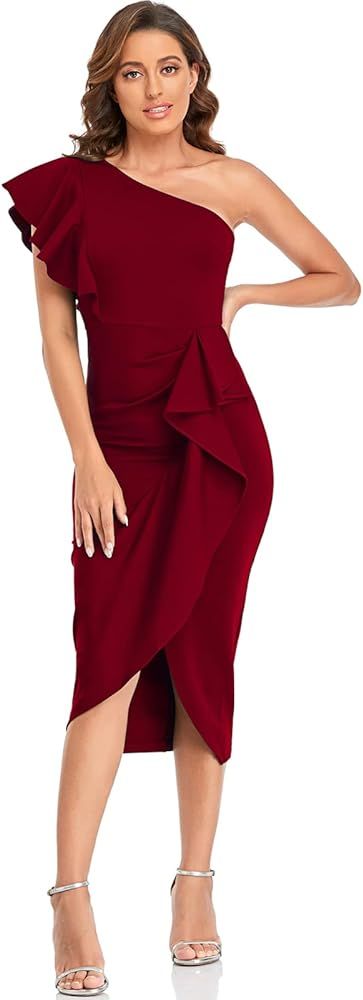 Zindleec Women's Off The Shoulder Sleeveless Evening Cocktail Party Wedding Guest Ruffle Sleeves Dre | Amazon (US)