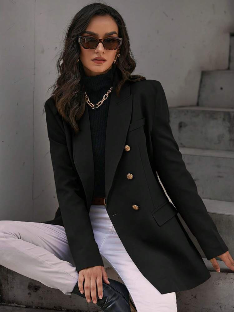 Aveloria Modichic Lapel Neck Double Breasted Casual Blazer | SHEIN
