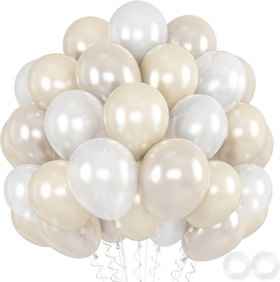 Pearl Balloons, 52 PCS 12 Inch Pearl white Double-Stuffed Balloons, White Pearl Sand White Double... | Amazon (US)