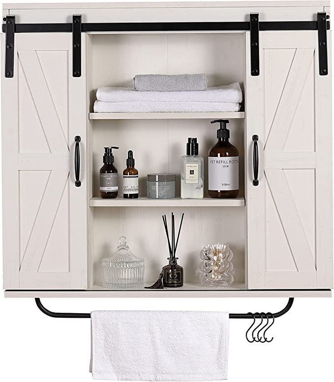 Rustown Rustic Wood Wall Storage Cabinet with Two Sliding Barn Door, 3-Tier Decorative Farmhouse ... | Amazon (US)