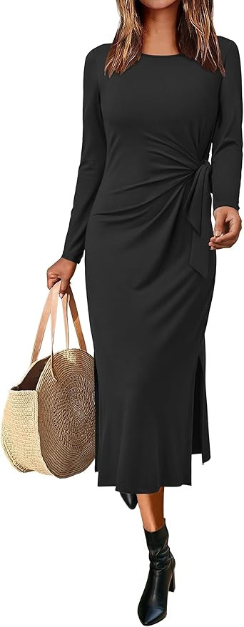 Newshows Womens 2025 Summer Casual Short Sleeve Crewneck T Shirt Maxi Dress Tie Waist Slit Long D... | Amazon (CA)