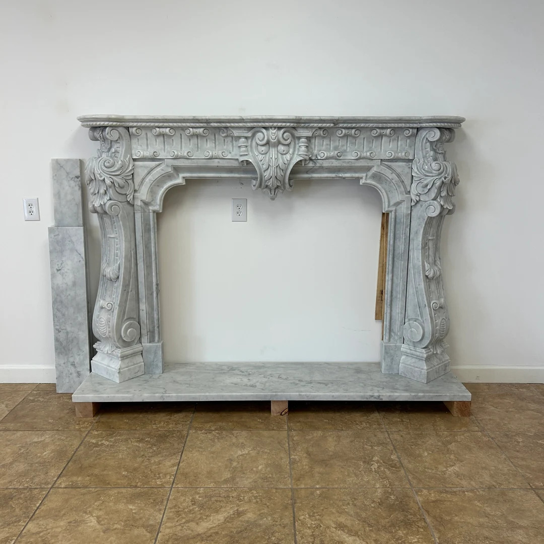 Italian Heavy Carved Carrara Marble Fireplace Mantel - Etsy | Etsy (US)