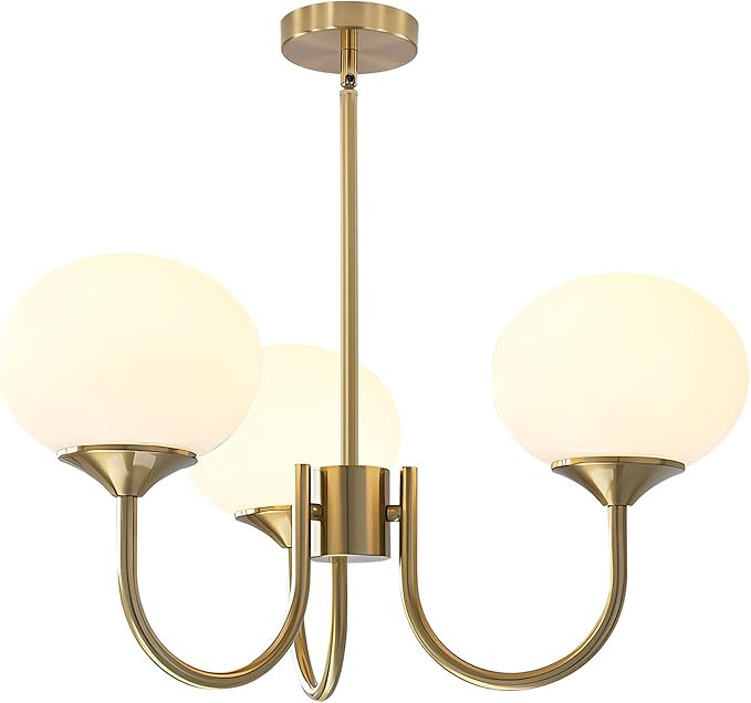 BOKT Mid Century Modern Globe Sputnik Chandelier Vintage 3 Light Milk Glass Pendant Light Large W... | Amazon (US)