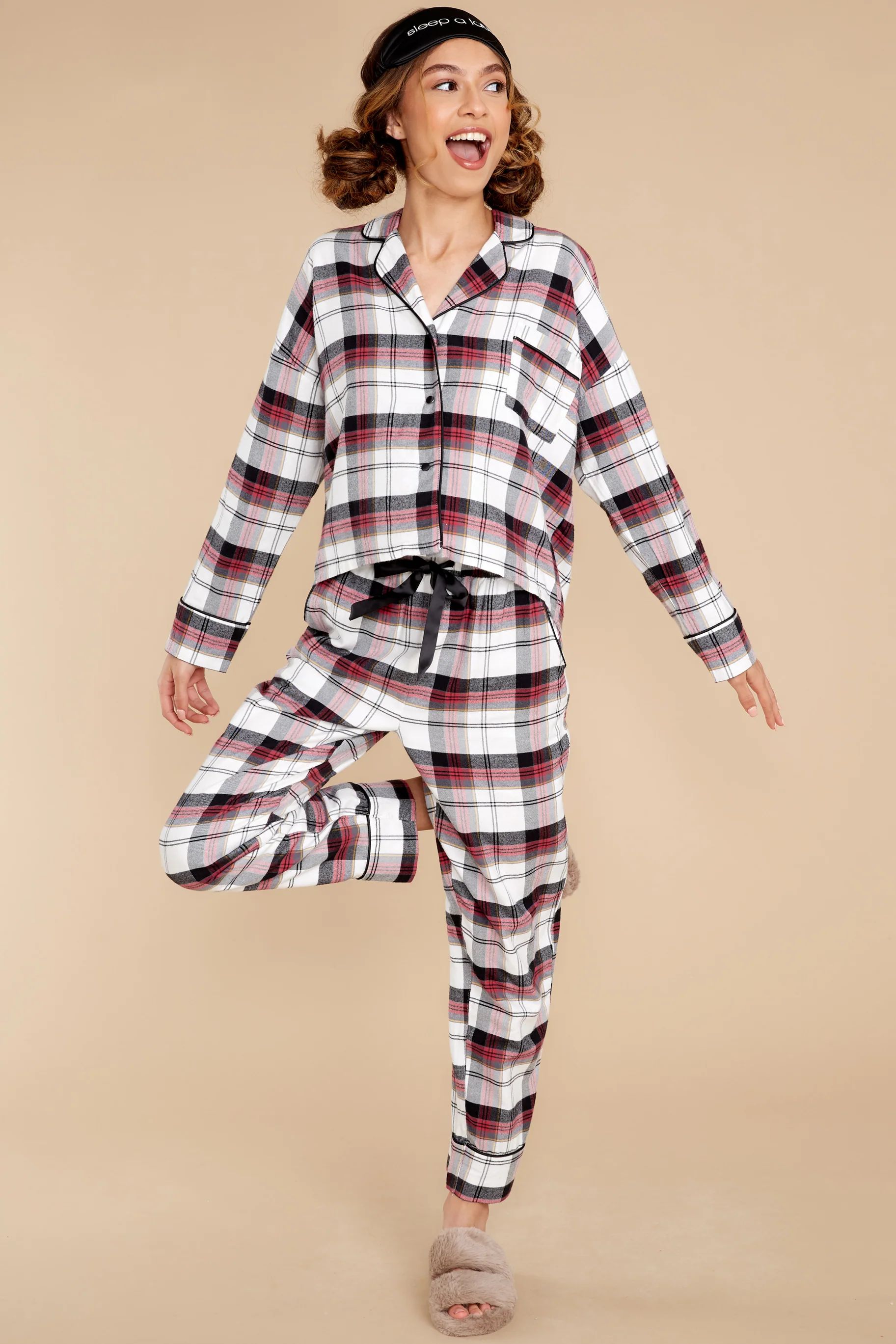 Dream State Vanilla Ice Plaid Pajama Top | Red Dress 