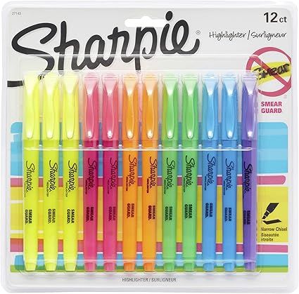 Sharpie 27145 Pocket Highlighters, Chisel Tip, Assorted Colors, 12-Count | Amazon (US)