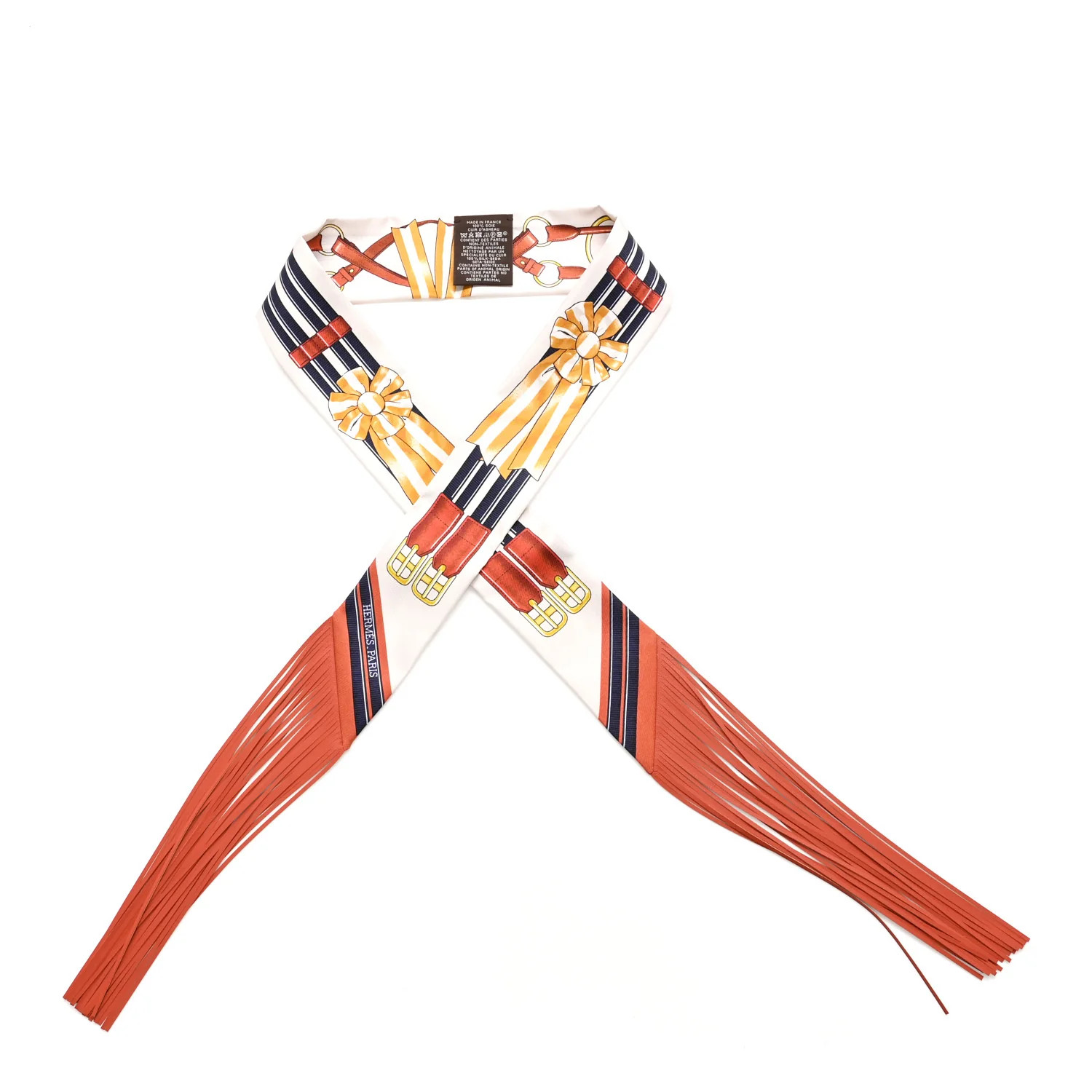 Silk Jumping Fringed Twilly Creme Alezan Anthracite | FASHIONPHILE (US)