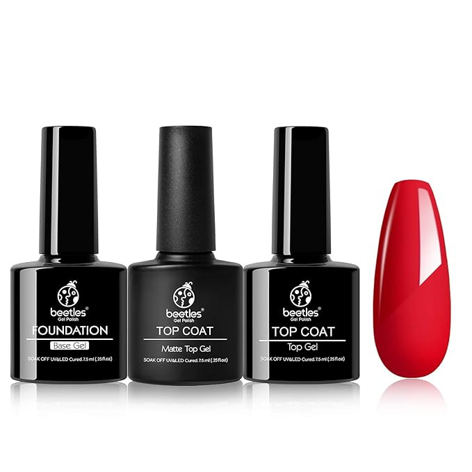 Beetles Gel Nail Polish Base No Wipe Top Coat - Matte Gel Top Coat and Shine Top Gel Base Set Gel... | Amazon (US)