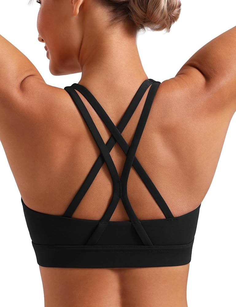 POSHDIVAH Women's Mid-Impact Sports Bra with Removable Padding - Criss Cross Back for Yoga, Runni... | Amazon (US)