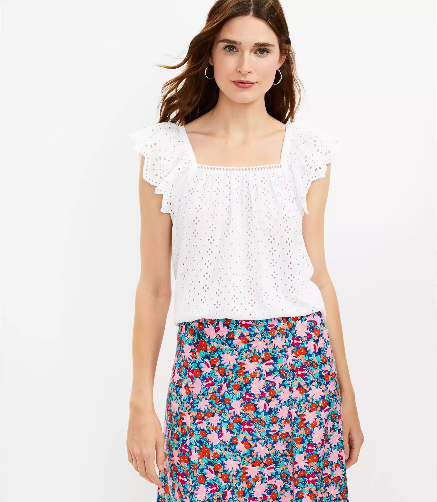 Eyelet Flutter Sleeve Top | LOFT | LOFT