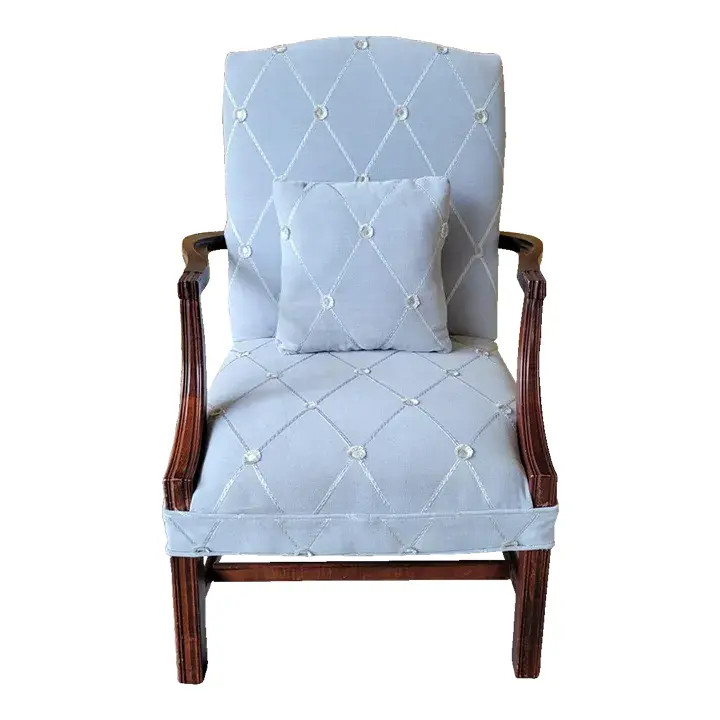 Vintage Light Blue Designer Fabric Martha Wahington Chippendale Chair With Pillow | Chairish