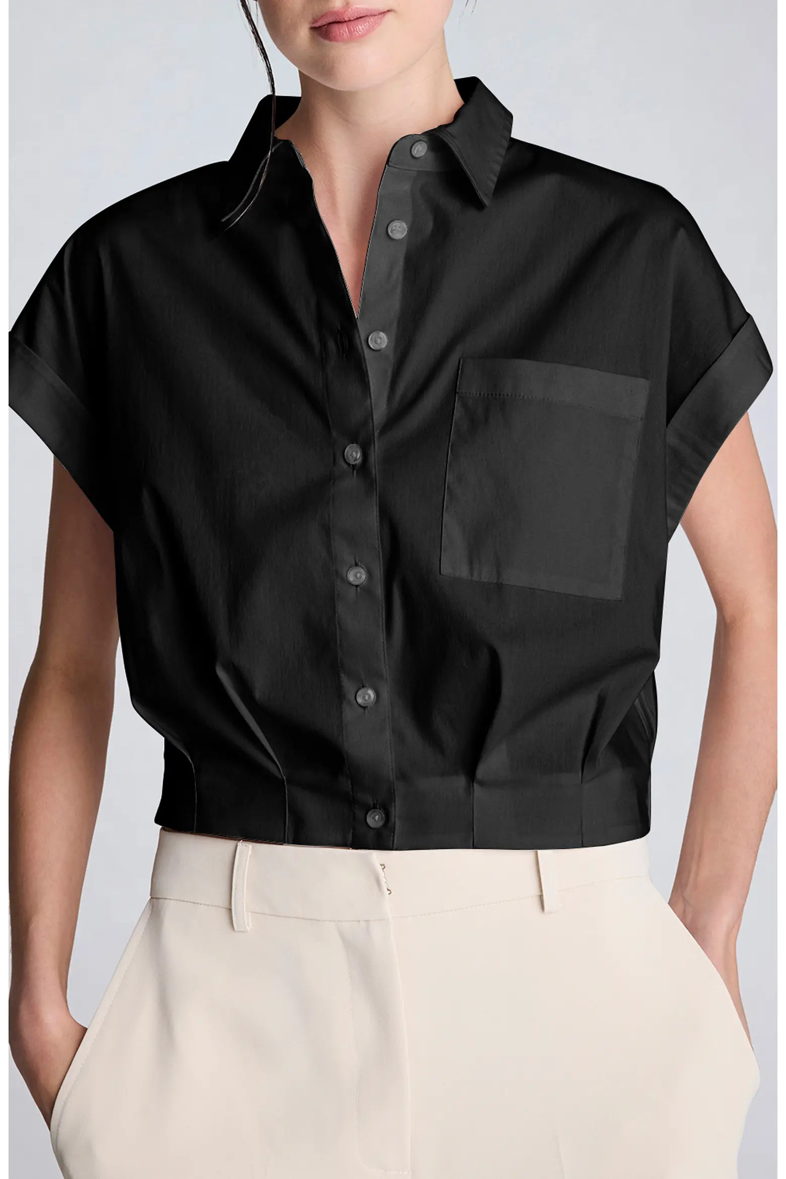 Cap Sleeve Crop Button-Up Shirt (Women) | Nordstromrack | Nordstrom Rack