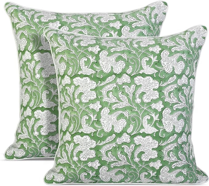 Ridhi Block Print Sage Green Pillow Cover 24" x 24" (Pack of 2) Decorative Couch Pillows for Livi... | Amazon (US)