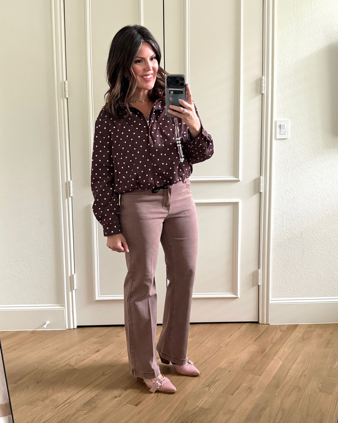 This must be my windbreaker era! This Amazon cool brown with pink tint and white polka dots is so feminine but sporty and practical. I dressed it up a bit with Amazon mushroom brown match jeans, clover heels and white pearl and silver accessories. Fits tts I’m in a medium in jacket. Pants I’m in regular length vintage brown size 8-10. Shoes tts in 9.

#LTKootd #LTKOver40 #LTKWorkwear