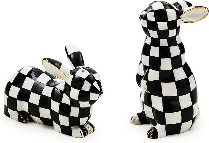 MACKENZIE-CHILDS Bunny Salt and Pepper Shaker Set, Ceramic Salt and Pepper Holders, Black-and-Whi... | Amazon (US)