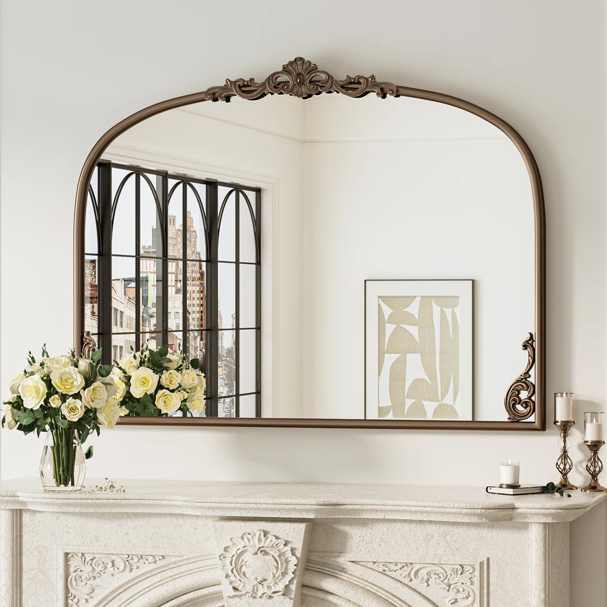 Arch Vintage Mirror with Baroque Metal Frame, Wall Decorative Mirror for Fireplace, Bedroom, Livi... | Wayfair North America