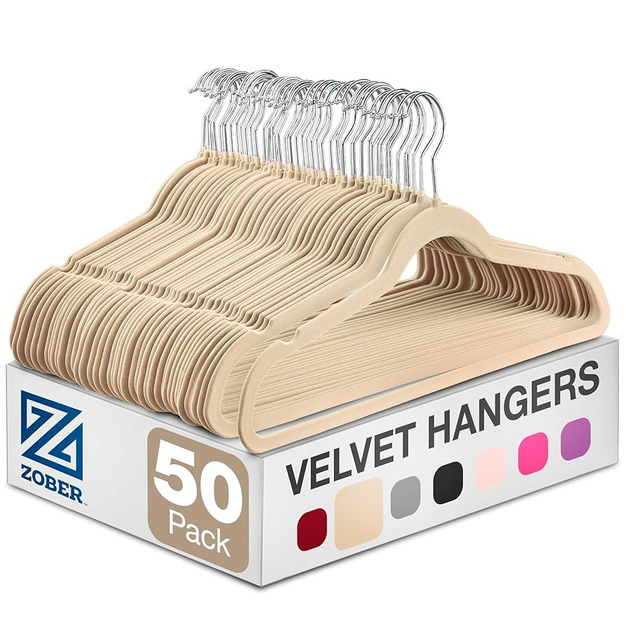 Zober Velvet Hangers 50 Pack - Ivory for Coats, Pants & Dress Clothes - Non Slip w/ 360 Degree Sw... | Amazon (US)