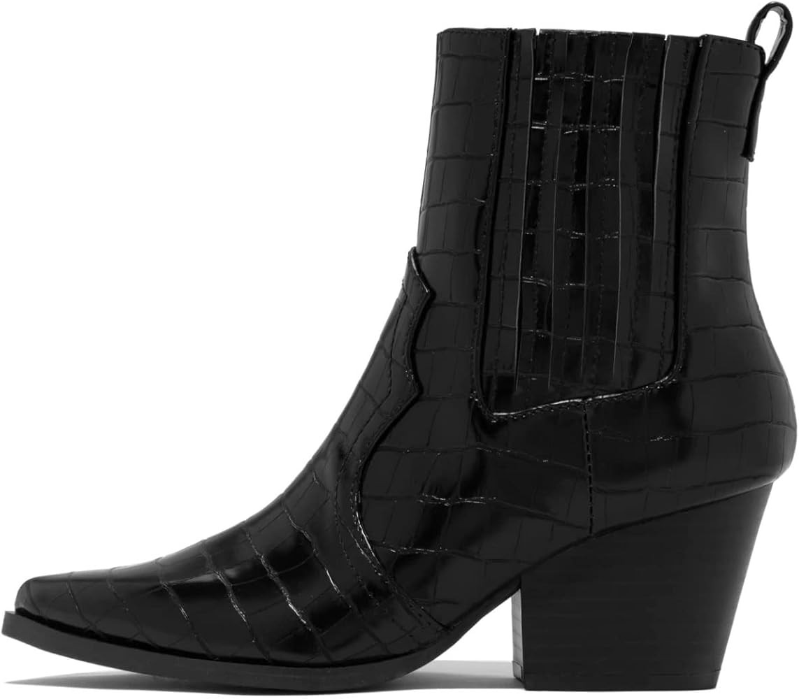 ARQA Cowboy Ankle Boots Stacked Chunky Heel Western Booties Pointed Toe Cowgirl Boot with Zipper | Amazon (US)