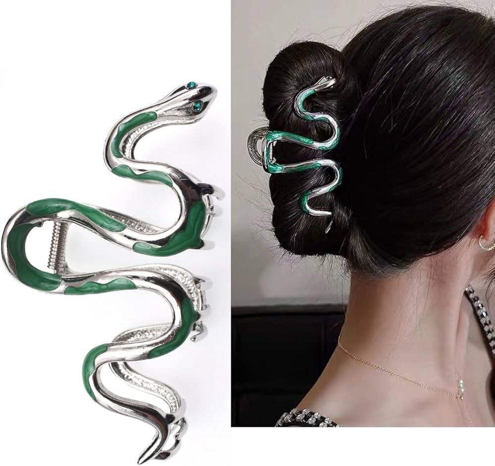 Fashionable Green Snake Design Metal Hair Claws Non Slip 4.3" Big Hair Claws Clips Halloween Goth... | Amazon (US)