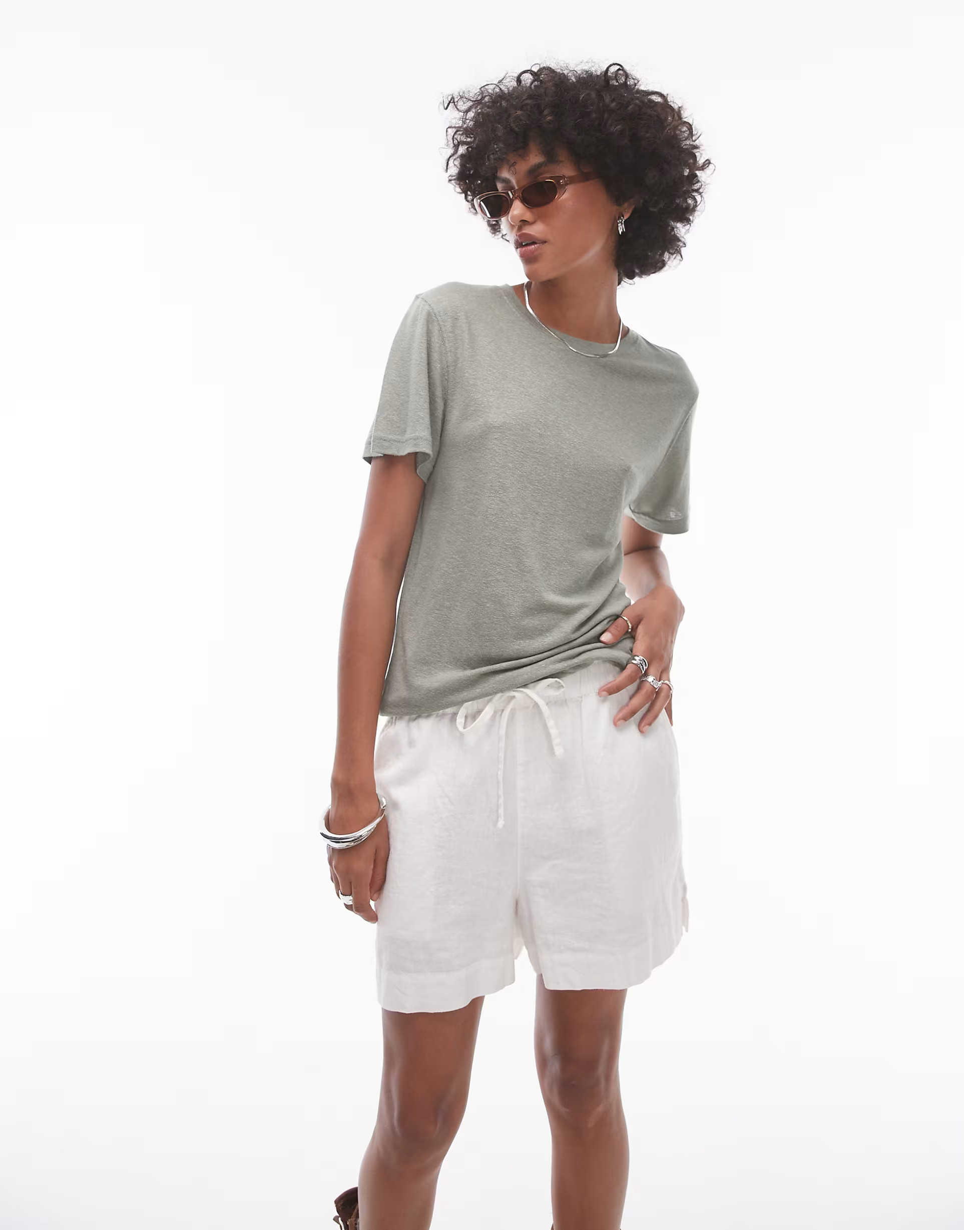 Topshop linen tee in khaki | ASOS (Global)