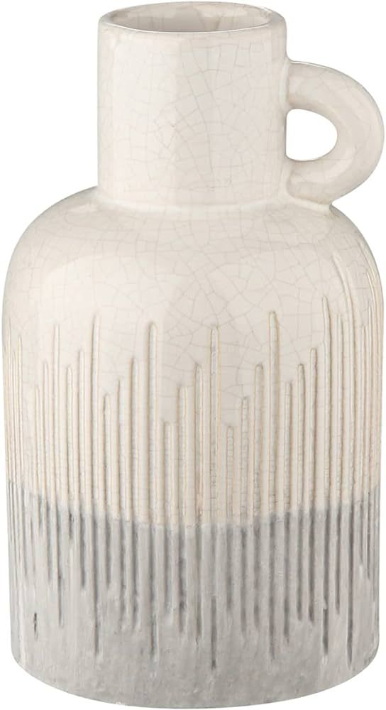 Decorative White Ceramic Vase Two-Tone Boho Flower Vase with Handle Pottery Bud Jug Vase for Flow... | Amazon (US)