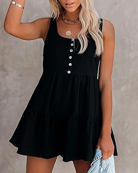 Saodimallsu Womens Sleeveless Tunic Dresses Sundresses Babydoll Casual Loose Flowy Swing Ruffle T... | Amazon (US)