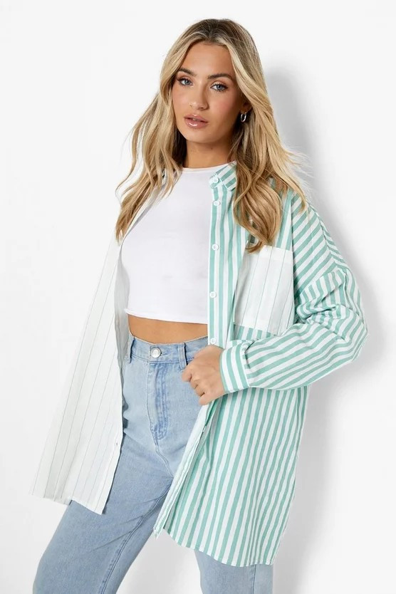 Mix Stripe Oversized Shirt | Boohoo.com (US & CA)