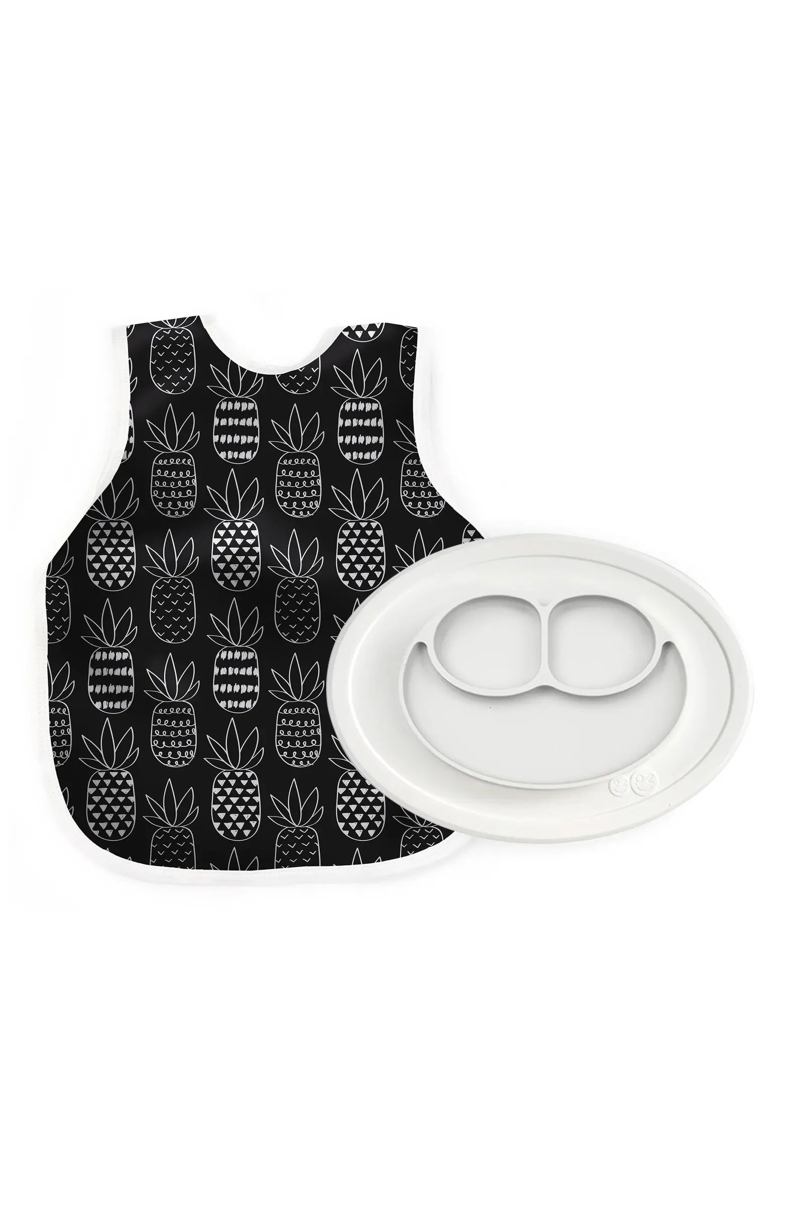 Monochrome Pineapple Bib Apron & Mini Silicone Feeding Mat | Nordstrom