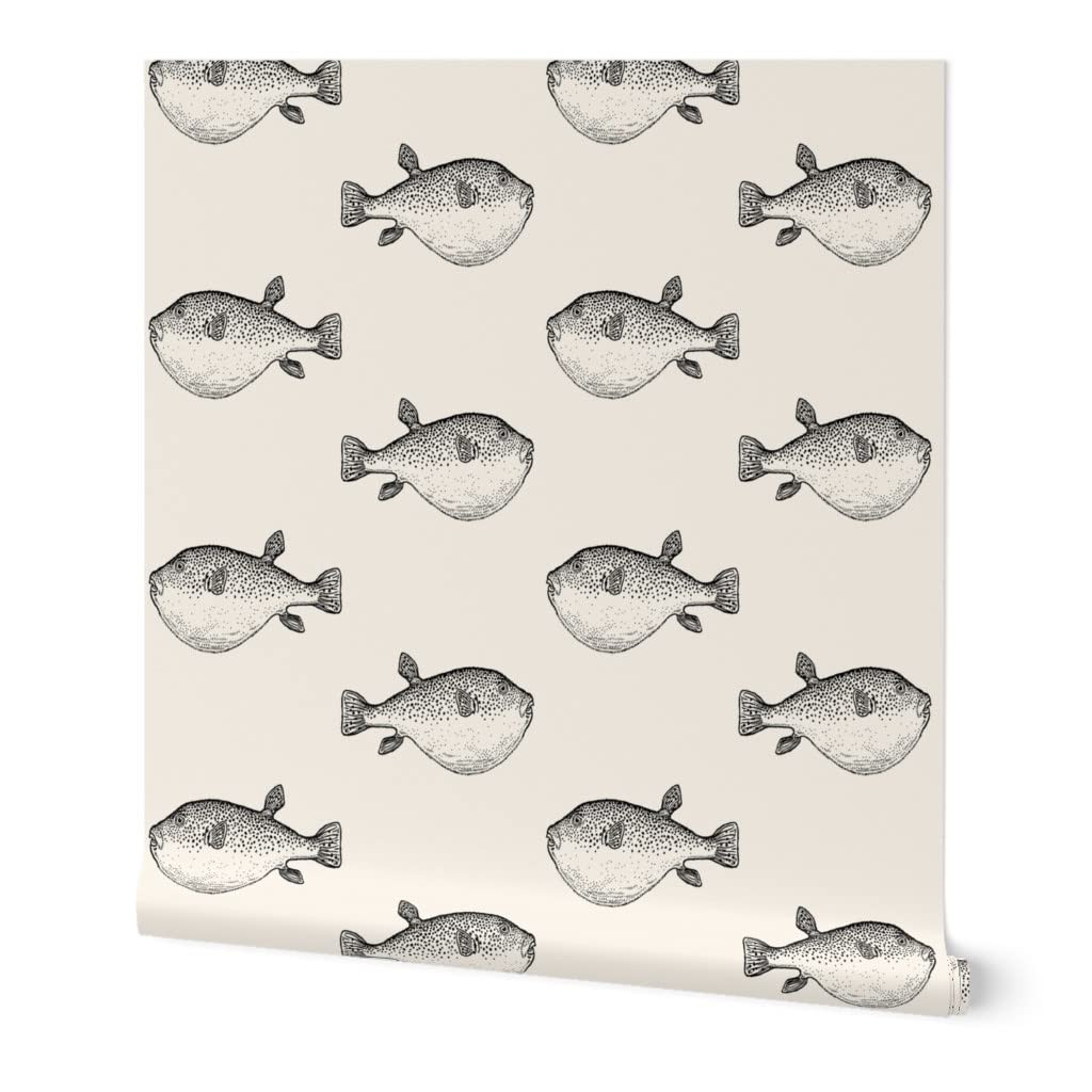 Spoonflower Commercial Grade Wallpaper Swatch - Black Fish Cream Blowfish Masculine Room Abstract... | Amazon (US)