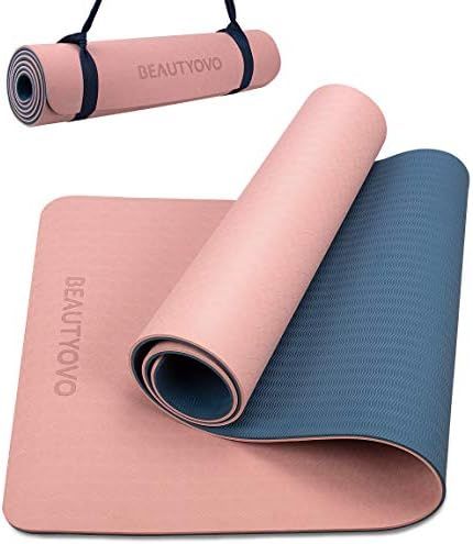 Yoga Mat with Strap, 1/3 Inch Extra Thick Yoga Mat Double-Sided Non Slip, Professional TPE Yoga Mats | Amazon (US)