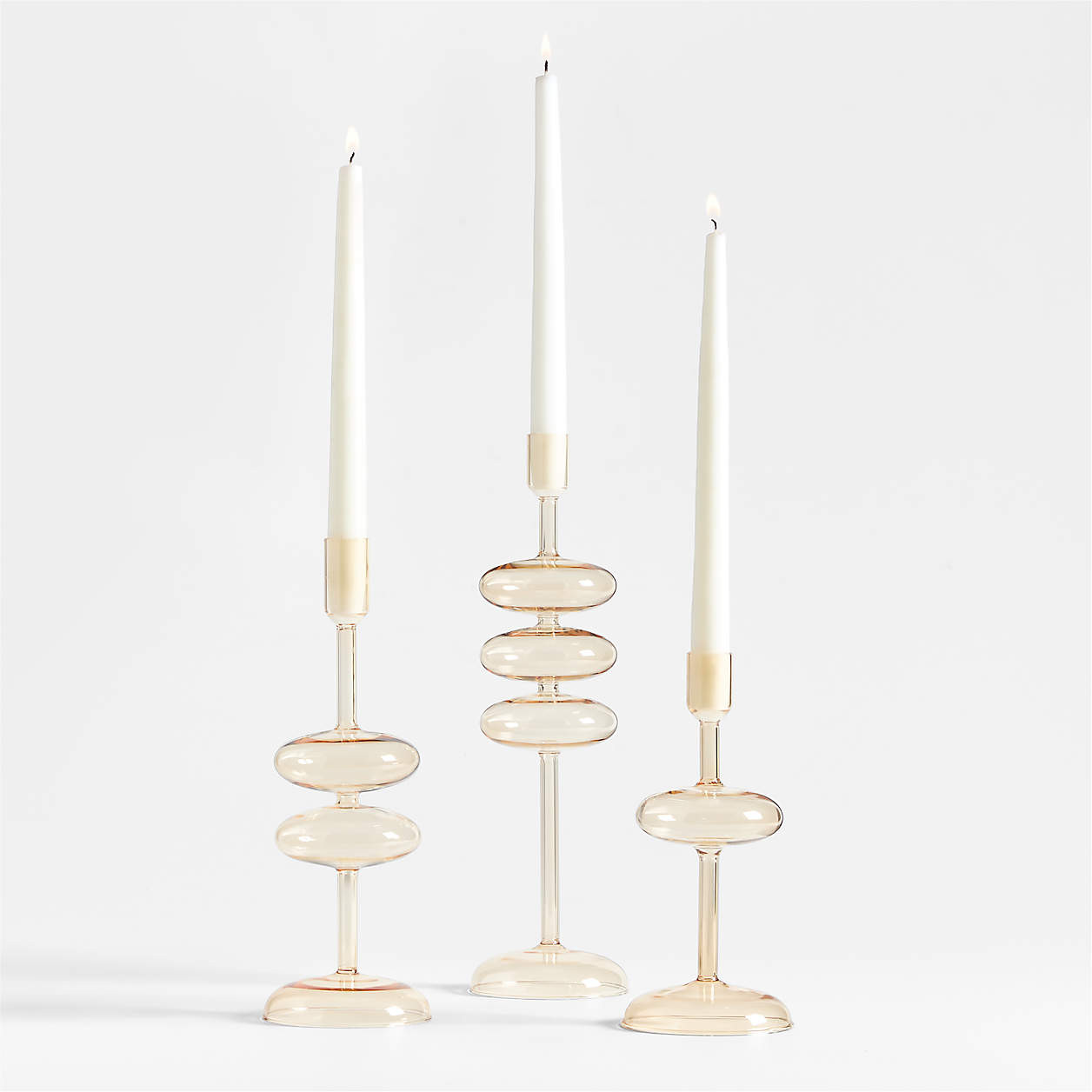 Venezia Large Champagne Yellow Glass Taper Candle Holder + Reviews | Crate & Barrel | Crate & Barrel