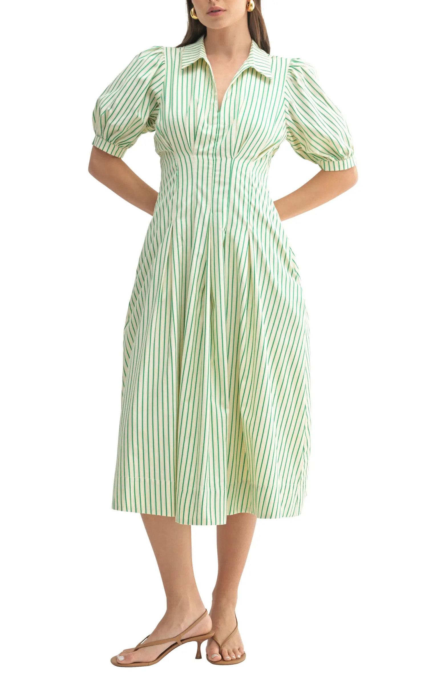 Mila Mae Stripe Elbow Sleeve Midi Dress | Nordstromrack | Nordstrom Rack