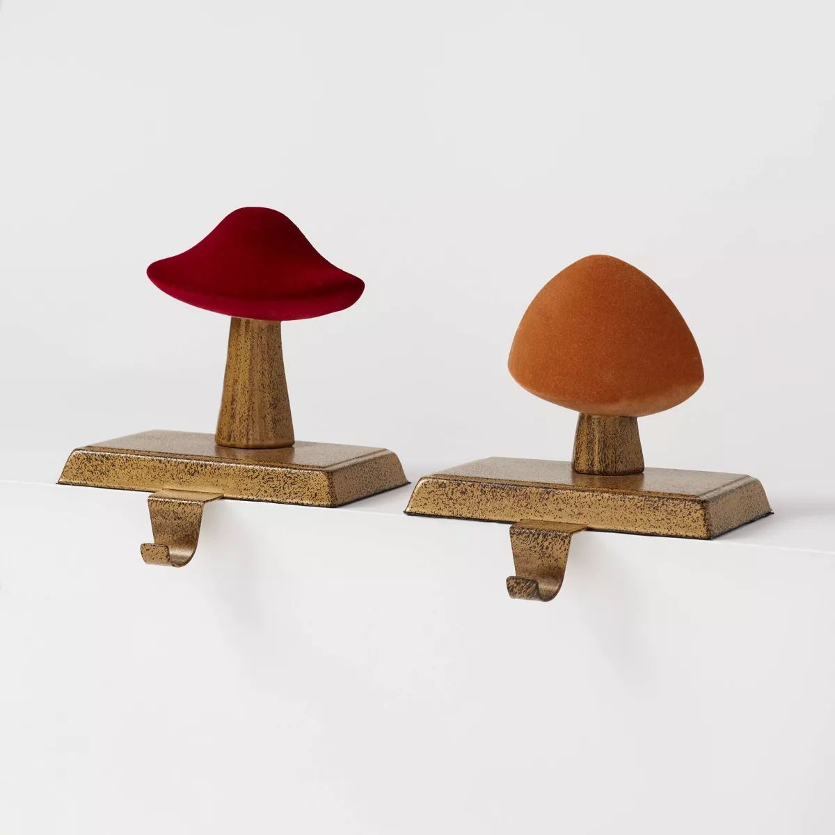 2pk Flocked Metal Mushroom Christmas Stocking Holder Red/Orange/Gold - Wondershop™ | Target