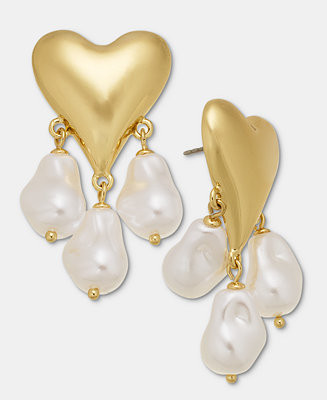 Imitation Pearl Charm Heart Drop Earrings, Macy's Exclusive | Macy's