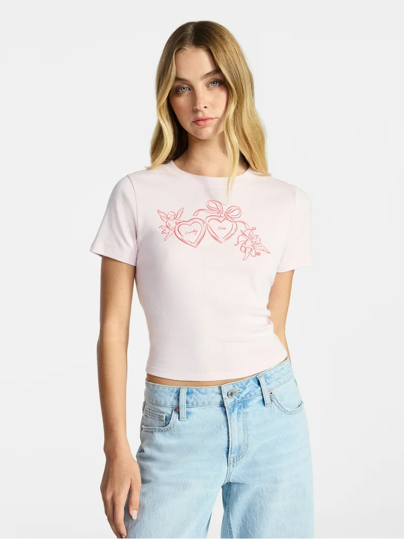 No Boundaries Cotton Crewneck Cropped Tee, Women's XXS-XXL | Walmart (US)