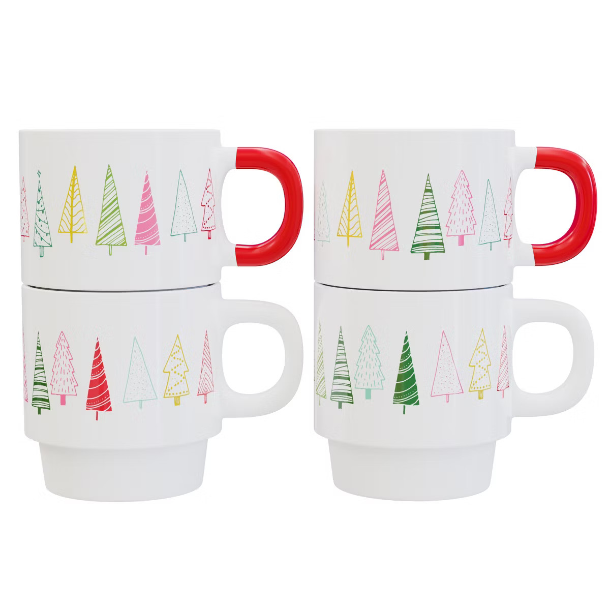 American Atelier Christmas Ceramic Mug & Rack Set - 4 Cups & Standing Metal Rack for Kitchen Coun... | Target