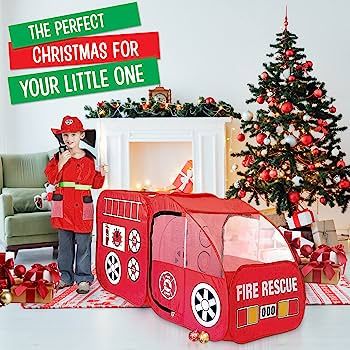 Fire Truck Pop Up Play Tent | Siren Sound Button | Firefighter Costume, Jacket & Hat– Red Fire ... | Amazon (US)