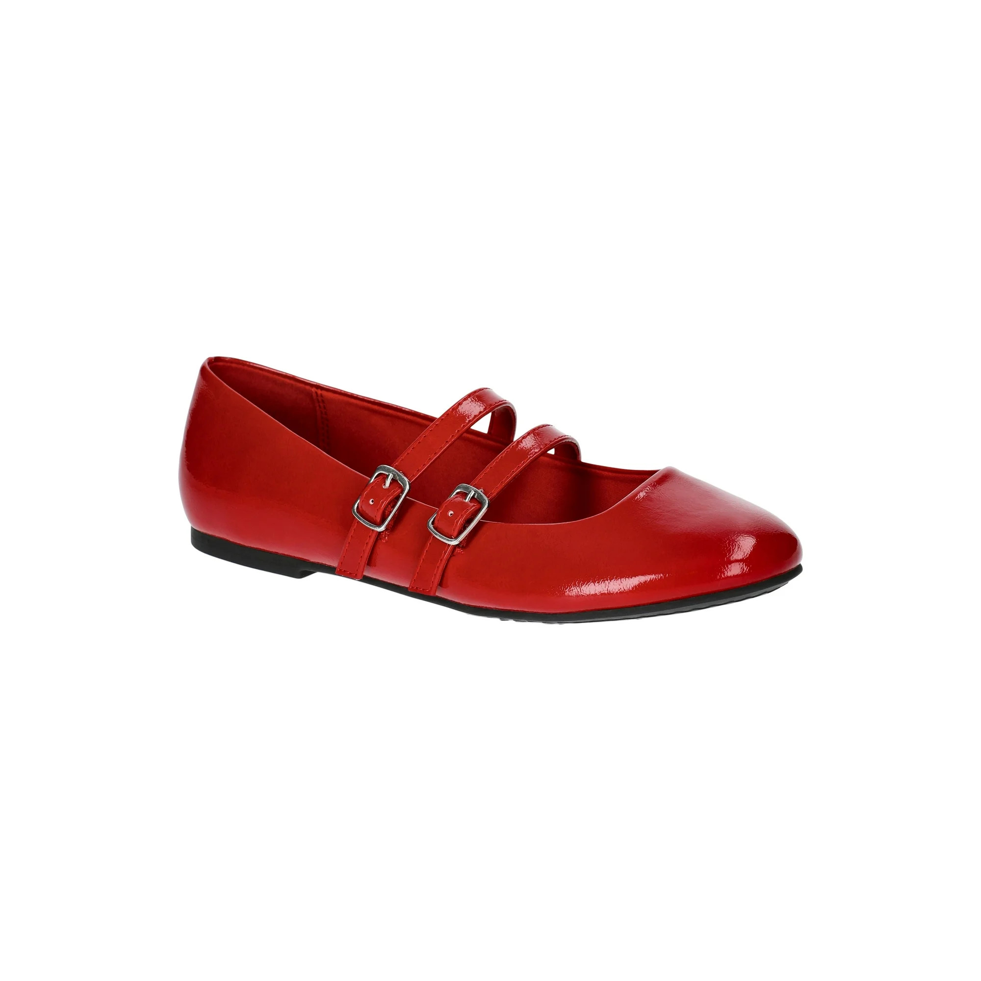 No Boundaries Faux Leather Mary Jane Flats with Double Straps, Women's | Walmart (US)