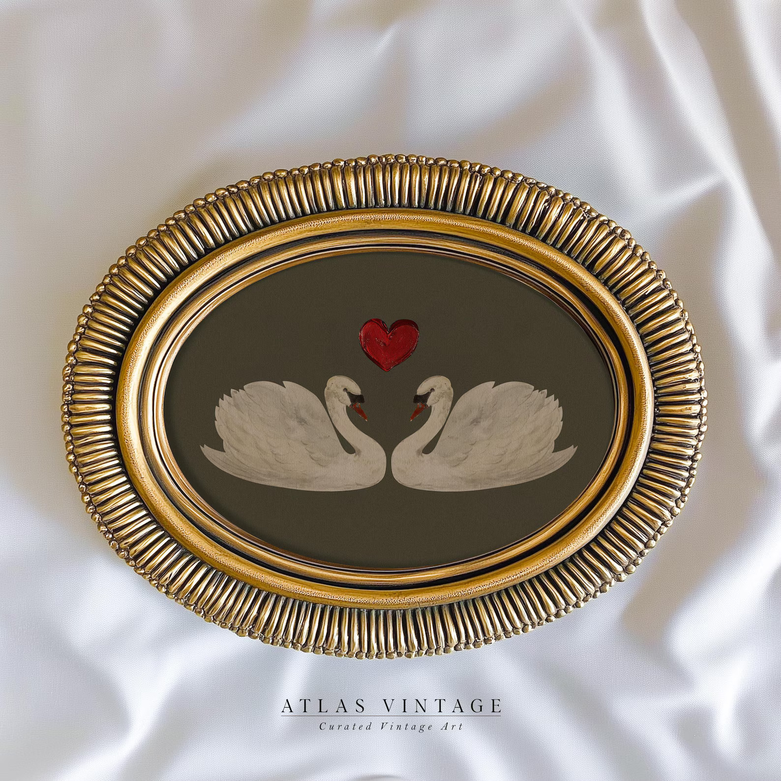 Vintage Swan Valentines Day Print, Love Swan Painting, Sage Green Valentine Decor, Romantic Print... | Etsy (US)