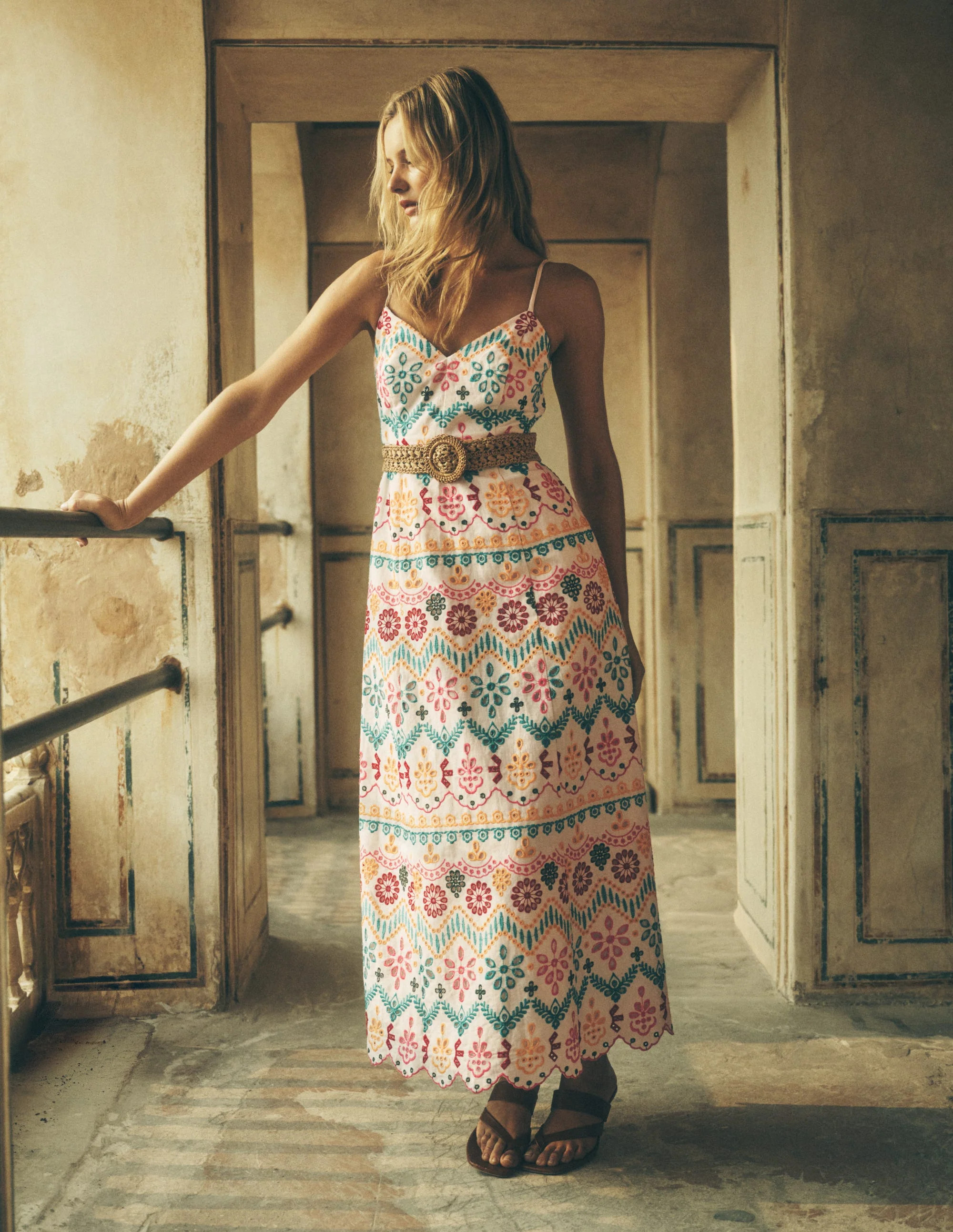 Empire Linen Broderie Dress-Multi Broderie | Boden (US)
